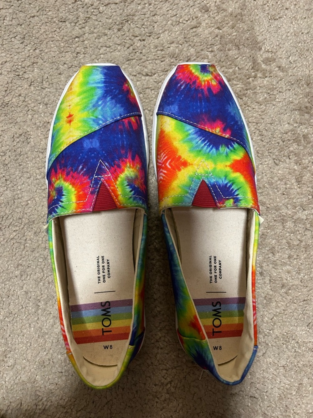 New TOMS Tie-Dye Slip-On Shoes - Rainbow Multicolor women’s size 8